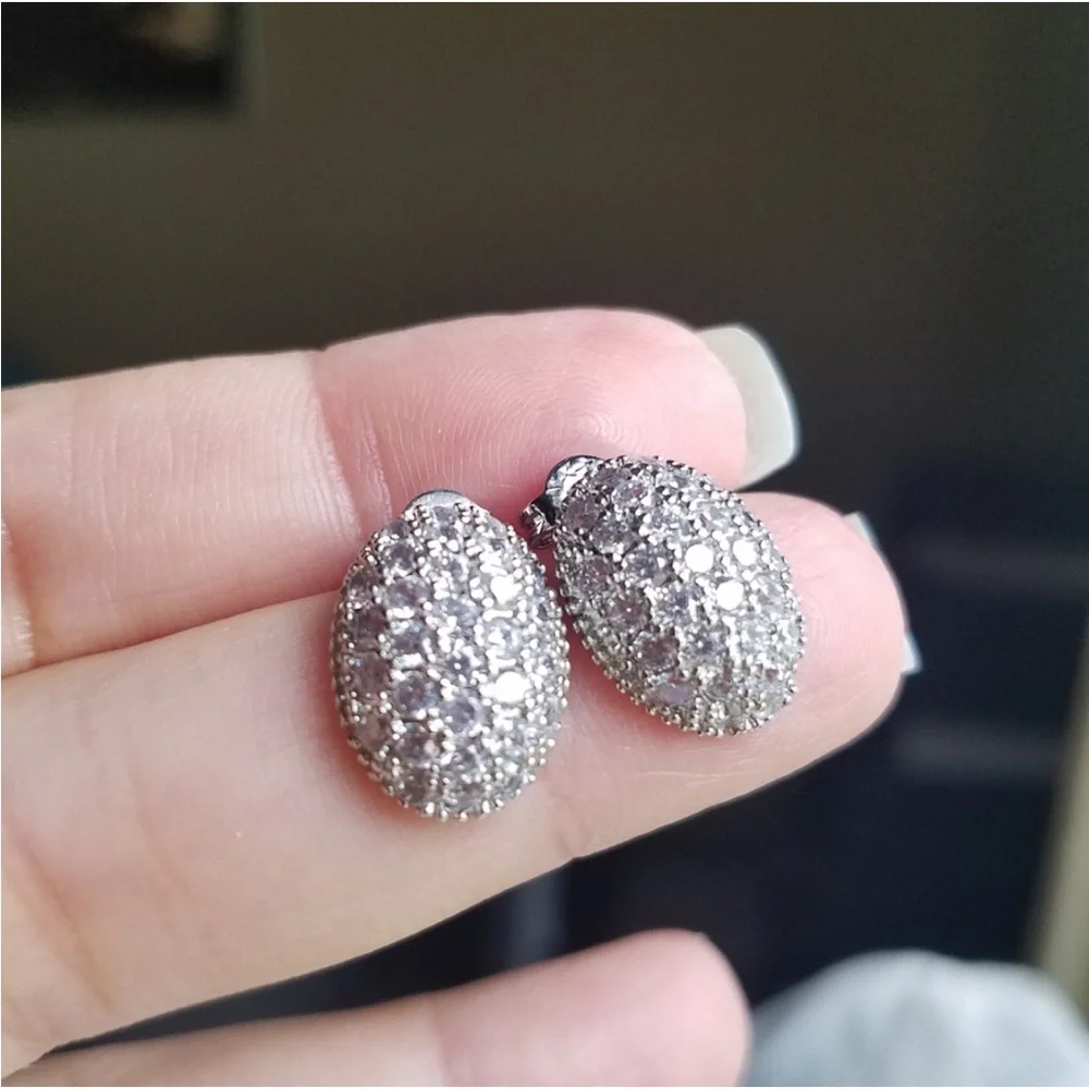 Swarovski Elements 925 Sterling Silver Puffy Pave Stud Earrings NEW